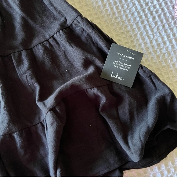 LULUS Darling Decision Black Linen Collared Tiered Mini Dress SIZE XL - Picture 6 of 11